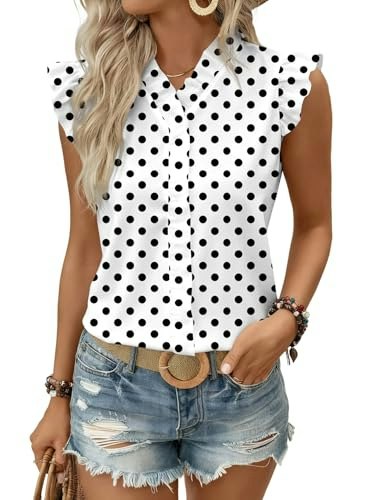 Astylish Women's Chiffon Polka Dot V-Neck Tank Top: $12.73