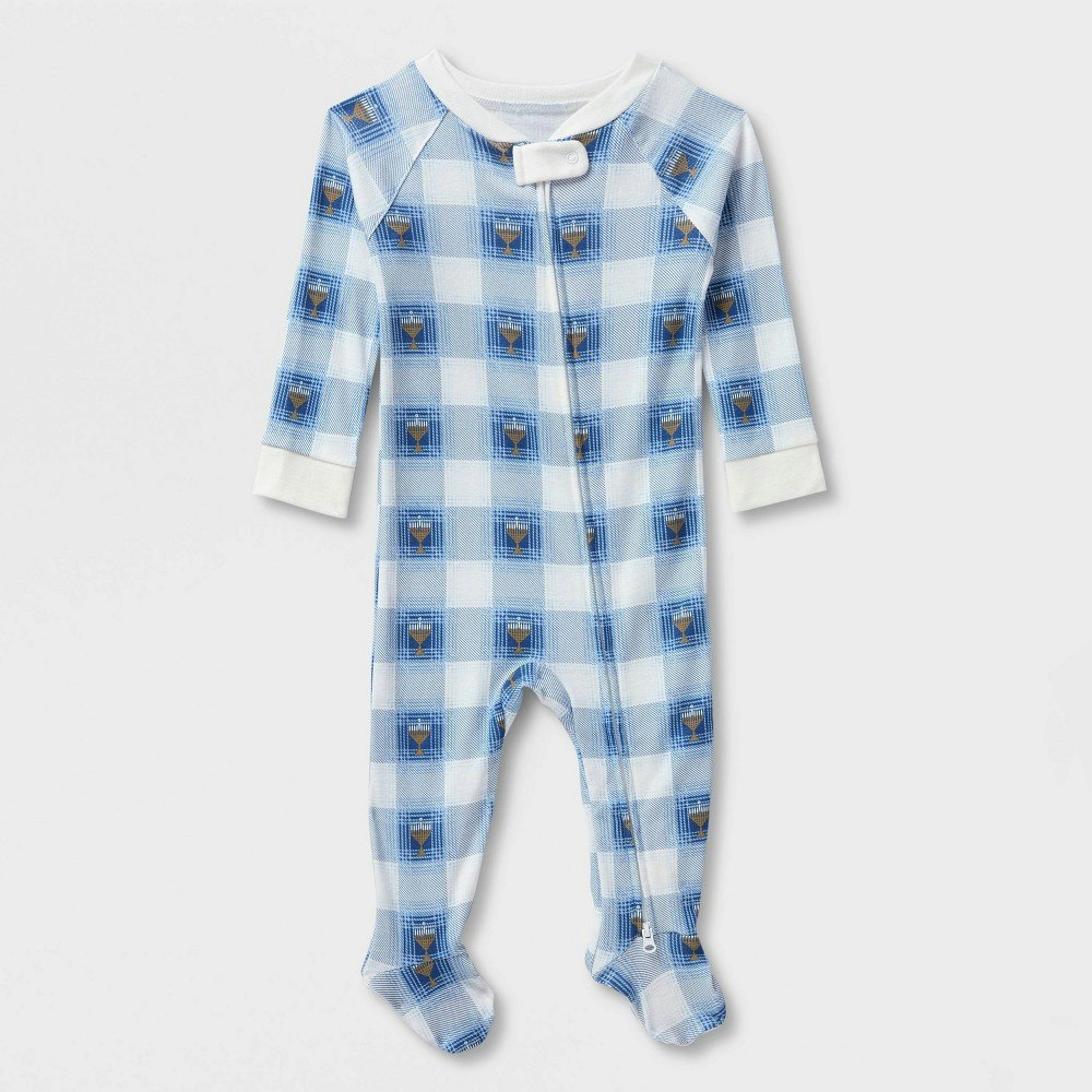 Wondershop Baby Hanukkah Plaid Cotton Footed Pajamas 3-6M: $10