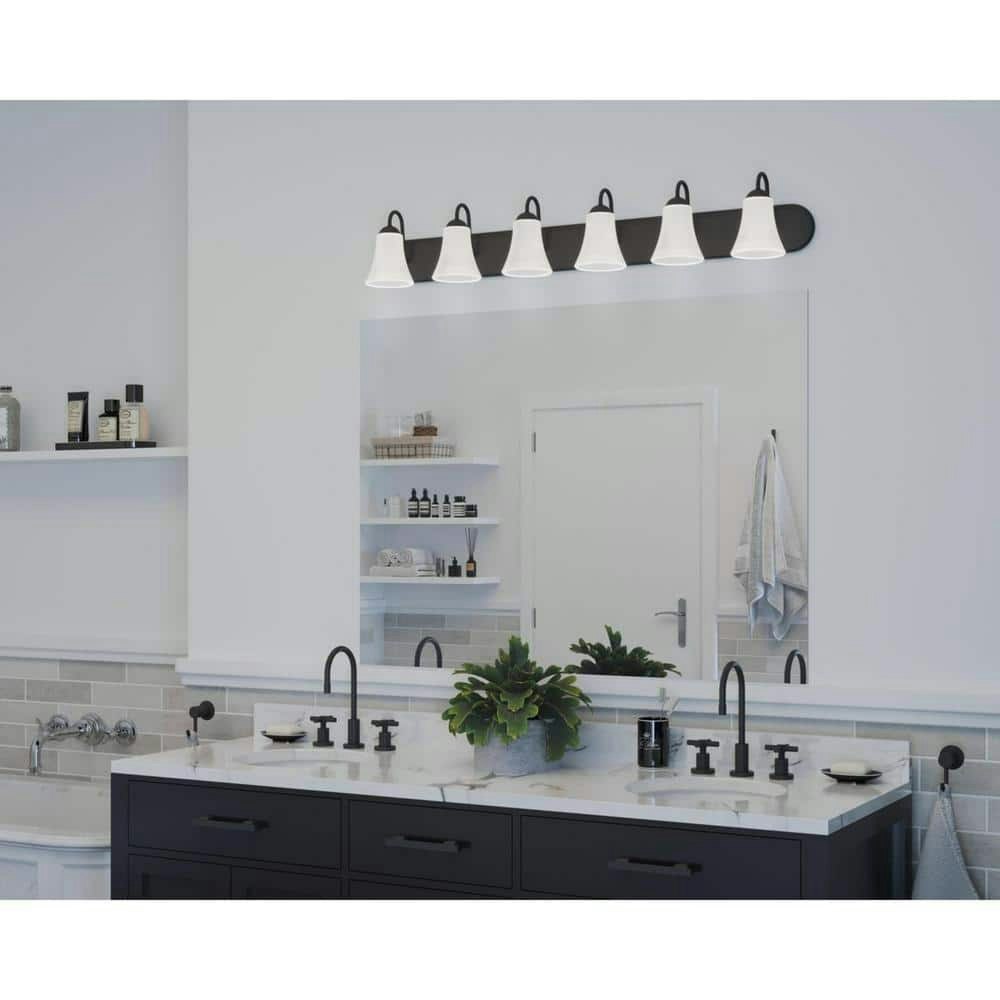 Classic Collection 6-Light Matte Black Etched Glass Vanity Light: $136.23