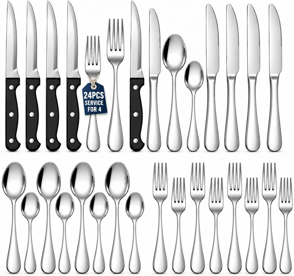 24-Piece Stainless Steel Silverware Set for 4: $18 24-Piece Stainless Steel Silverware Set for 4: $18