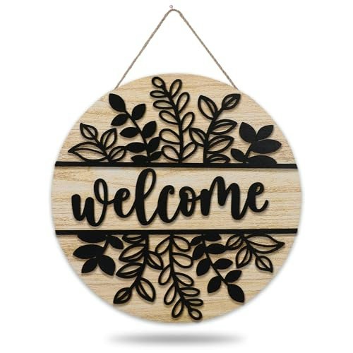 JarThenaAMCS 3D Black Leaves Wooden Welcome Door Sign: $11.79