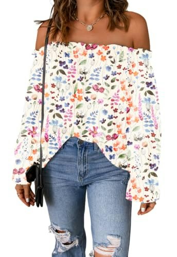 Spriolim Women's Off-The-Shoulder Floral Ruffle Blouse: $23.79 Spriolim Women's Off-The-Shoulder Floral Ruffle Blouse: $23.79