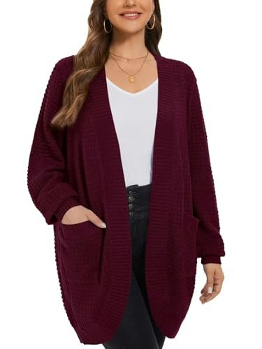 Larace Women's Plus Size Waffle Knit Long Cardigan: $22.94