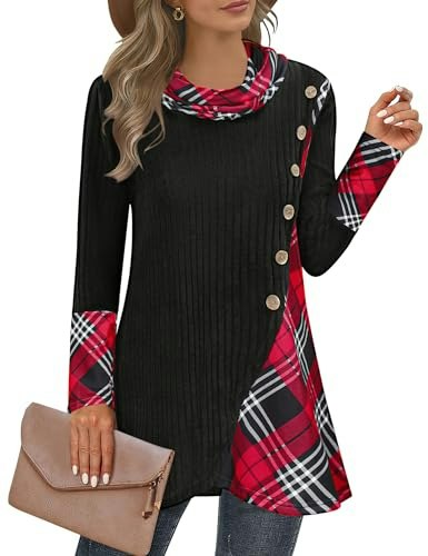 Miusey Women's Plaid Turtleneck Sweater: $27.18 Miusey Women's Plaid Turtleneck Sweater: $27.18