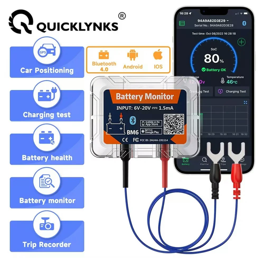 Quicklynks BM6 Wireless Bluetooth 12V Car Battery Monitor: $23.99 Quicklynks BM6 Wireless Bluetooth 12V Car Battery Monitor: $23.99