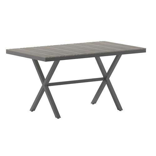 Flash Furniture 59" x 35.5" Metal and Faux Teak Dining Table: $131.99 Flash Furniture 59" x 35.5" Metal and Faux Teak Dining Table: $131.99